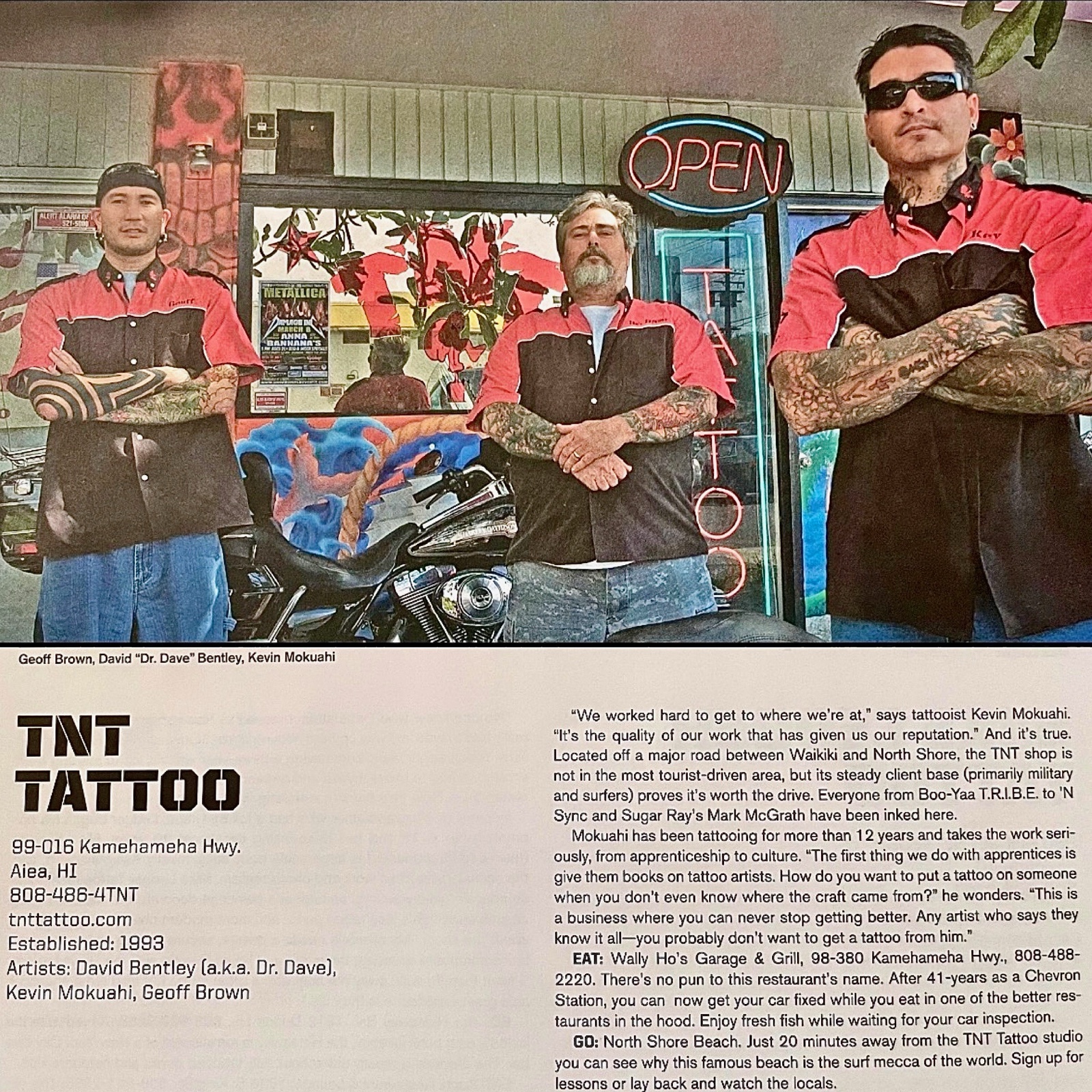 Mike Hatfield, Kevin Mokuahi, and Mark Claunch — the original Aloha Tattoo upstairs from what would later become Sacred Art